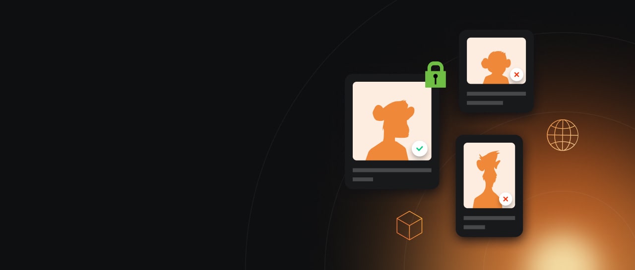 Shapes of three NFT items from the Bored Ape Yacht Club collection