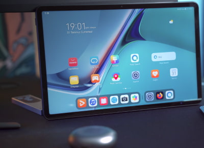 A tablet standing on a desk