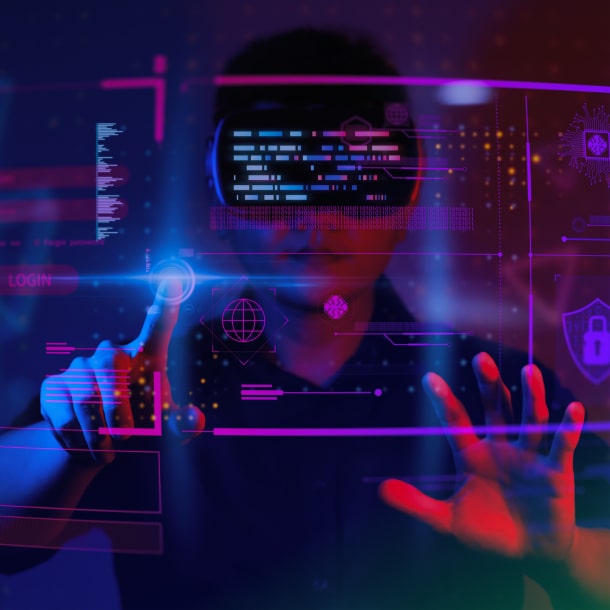 A person in a headset experiencing virtual graphics