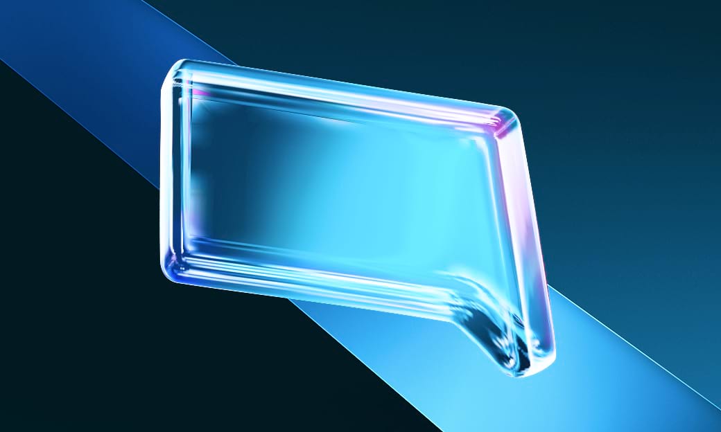 Blue transparent speech bubble symbolizing blockchain consulting services