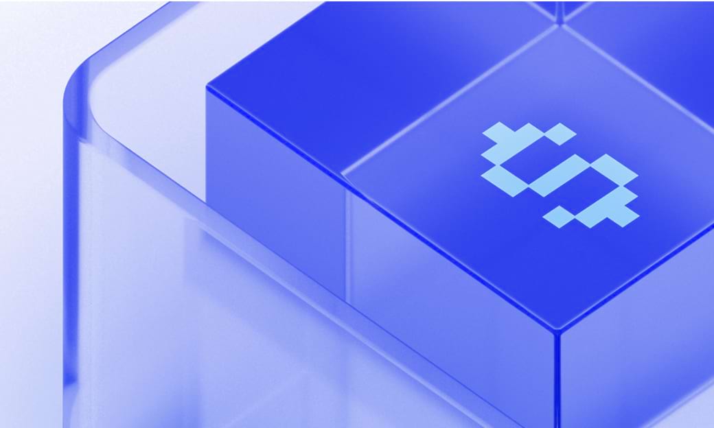 Transparent cubes with crypto symbol illustrating coin creation