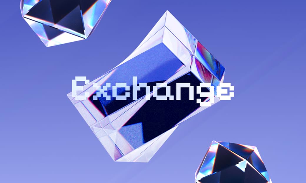 Crystal cube with Exchange text for DeFi platforms