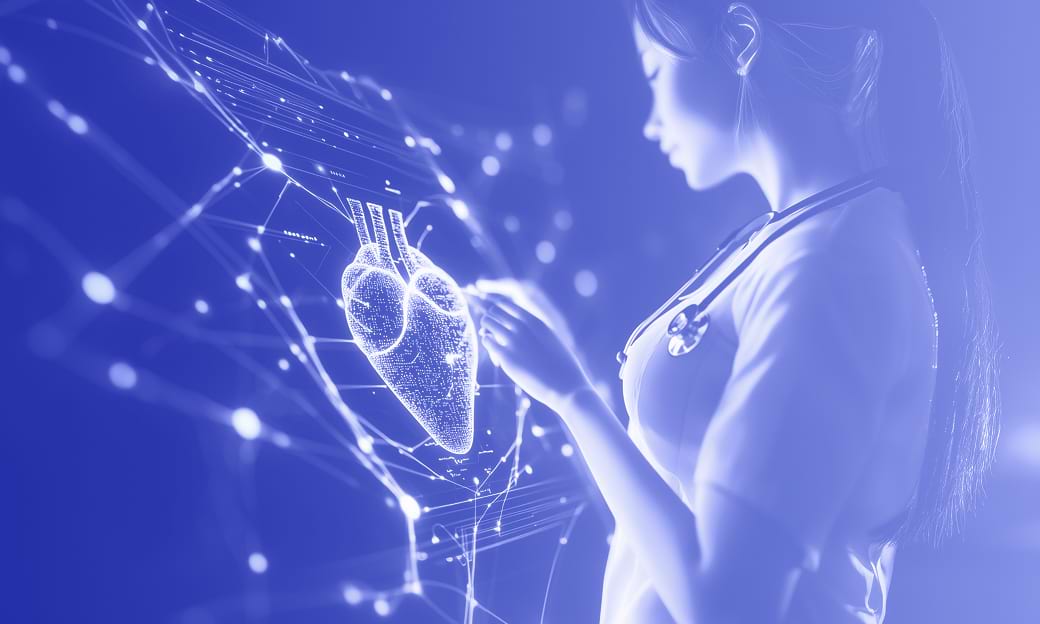 Female doctor interacting with digital heart hologram