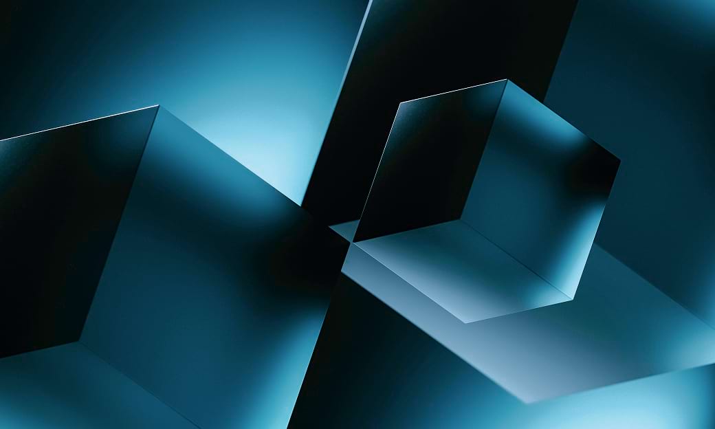 Dark blue geometric blocks representing NFT creation process
