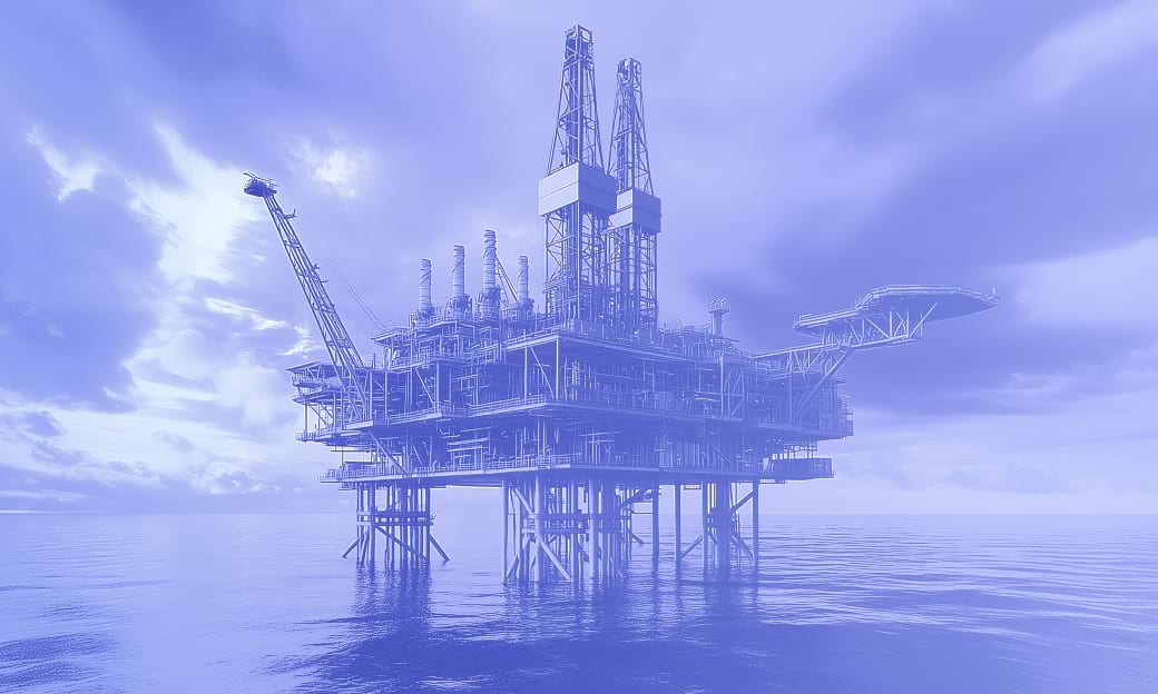 Offshore oil rig platform in calm ocean water