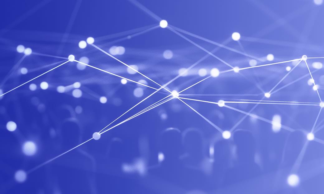 Connected glowing nodes forming a digital data network