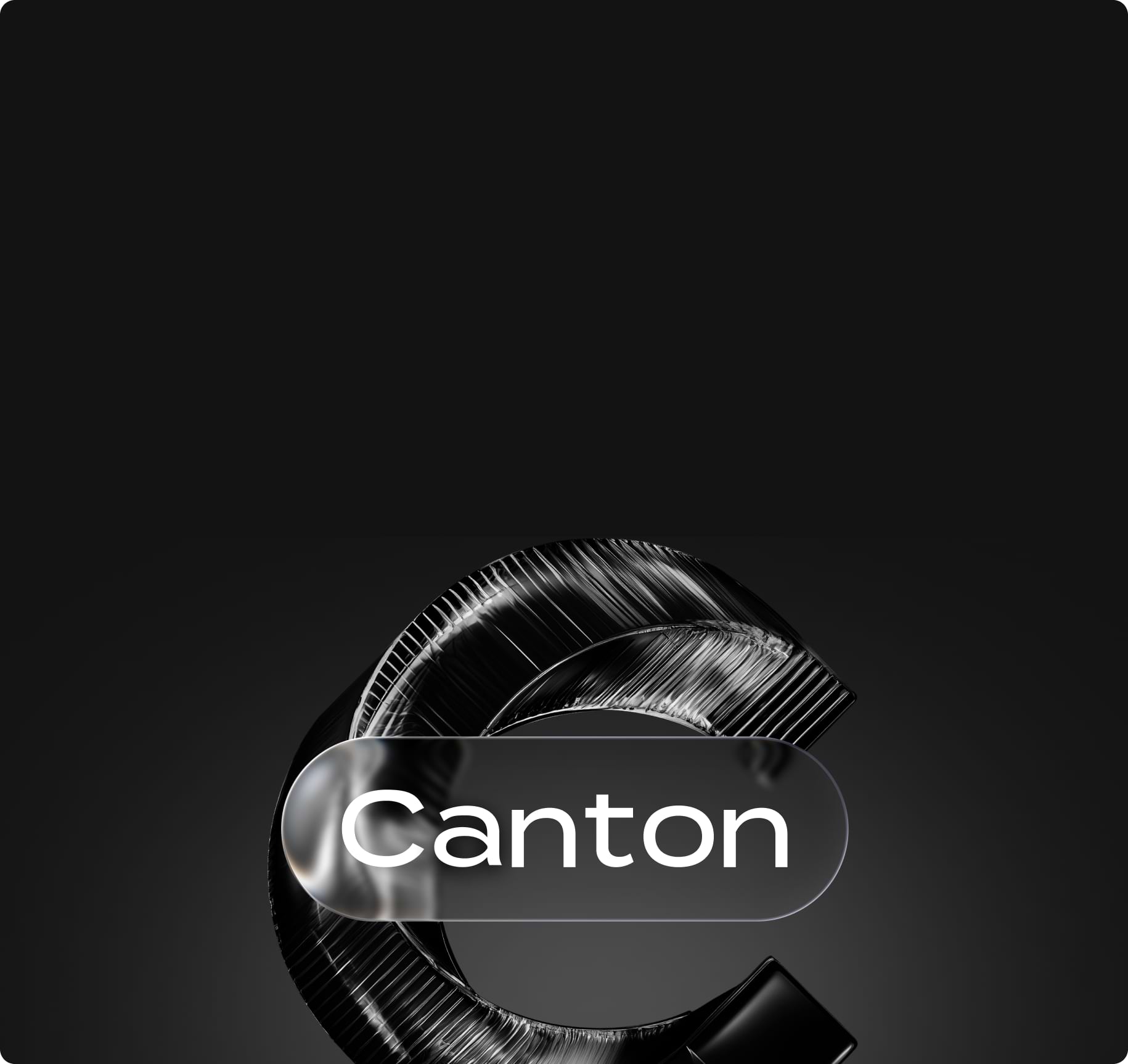 Canton liquidity banner with abstract black sculpture