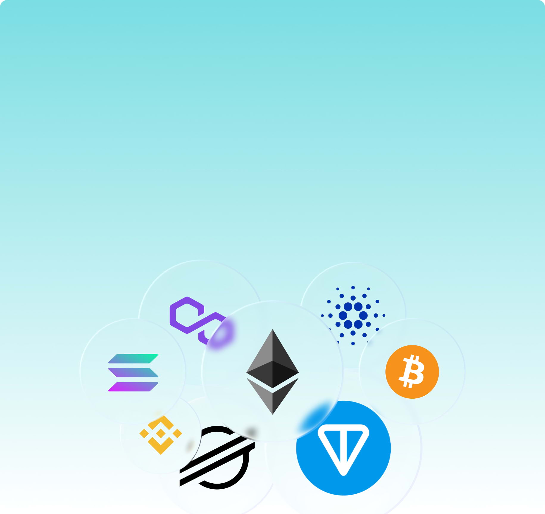 Blockchain logos on blue gradient background, tech stack