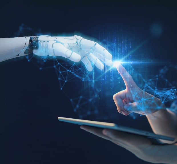 A hand touch of a robot and a human