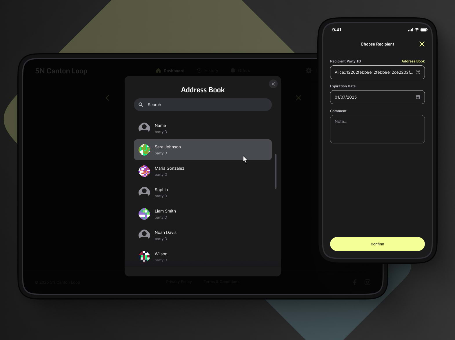 Contact search that shows a saved name from Canton Name Service.