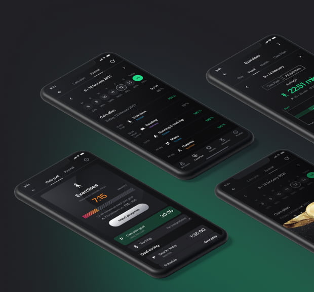 The screenshots of UI of Patientory app