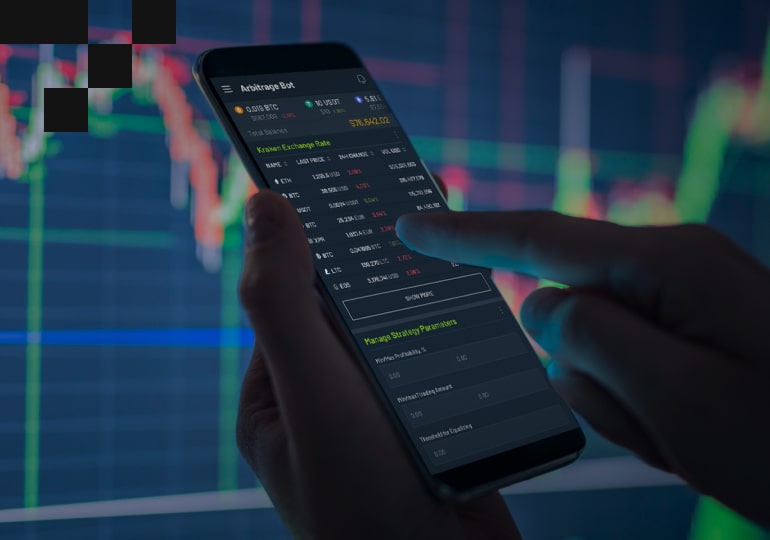 A person using Arbitrage Bot application on a phone