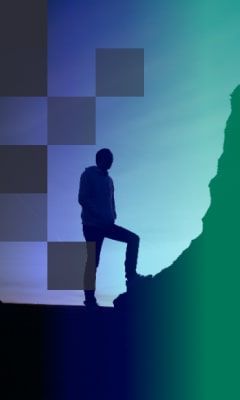 Shadowgraph of a person near the mountain