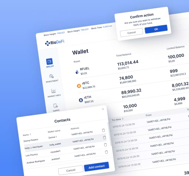 Dashboard interface of a cryptocurrency wallet displaying balances, transaction history, and market trends.