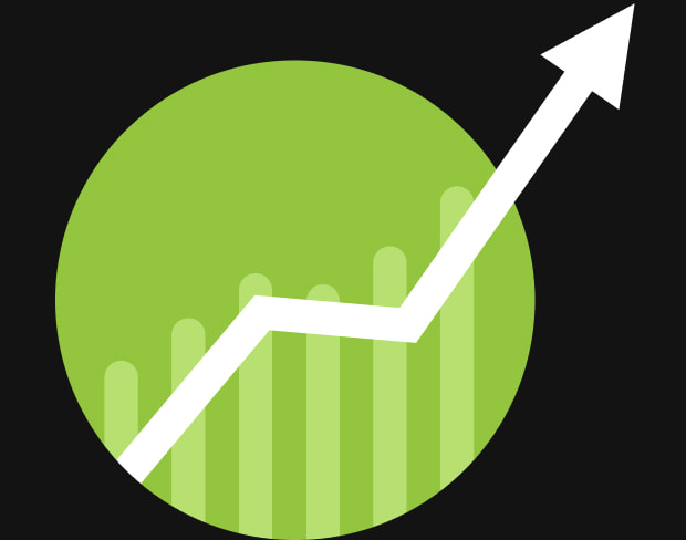 A white chart arrow on a green and black background