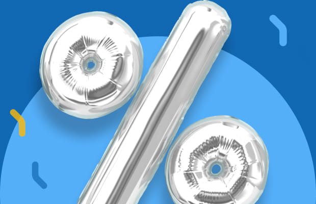 The grey percent symbol on a blue background