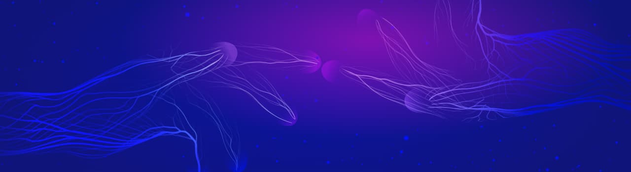 The silhouette of two hands touch