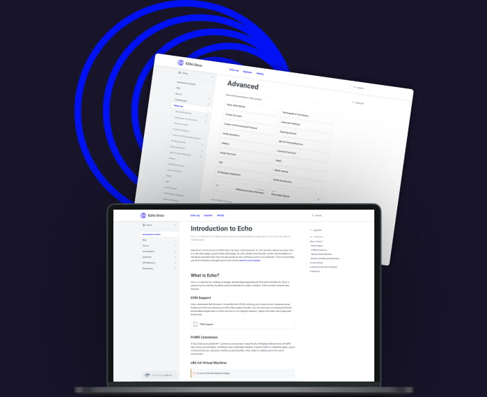 The screenshots of UI of Advanced and Introduction tabs of Echo ecosystem