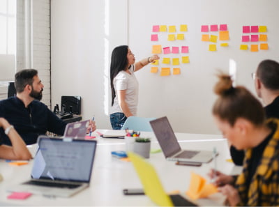 People discussing FinTech startup strategy