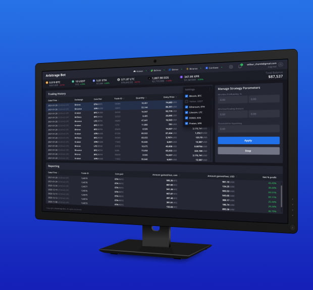 The UI of a desktop version of the Arbitrage bot