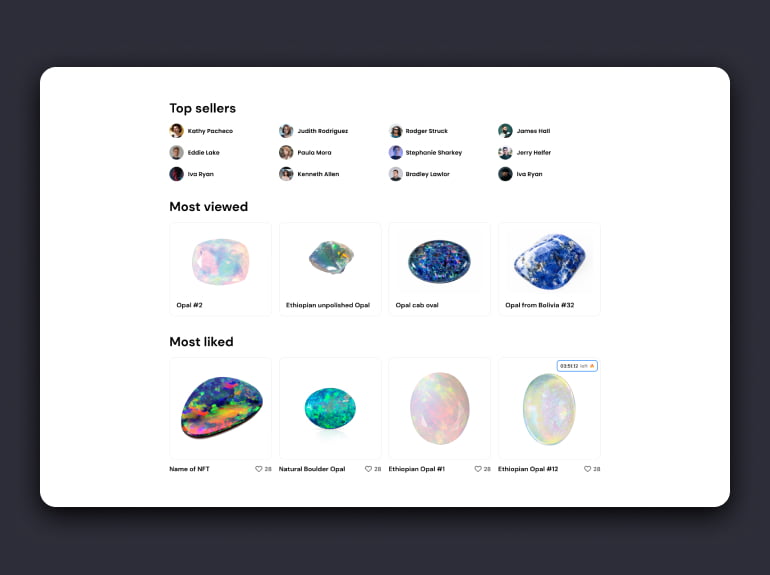The UI of the Top sellers page of Glasshouse NFT marketplace