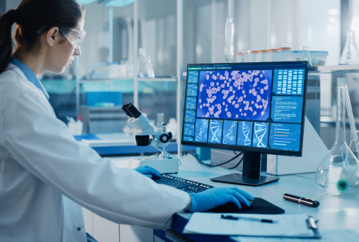 A person using a VR headset in education and organizing a workplace