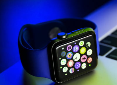 An Apple Watch on a laptop body