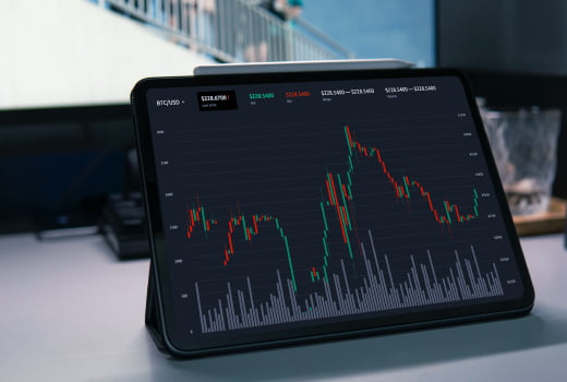 A line chart on a tablet