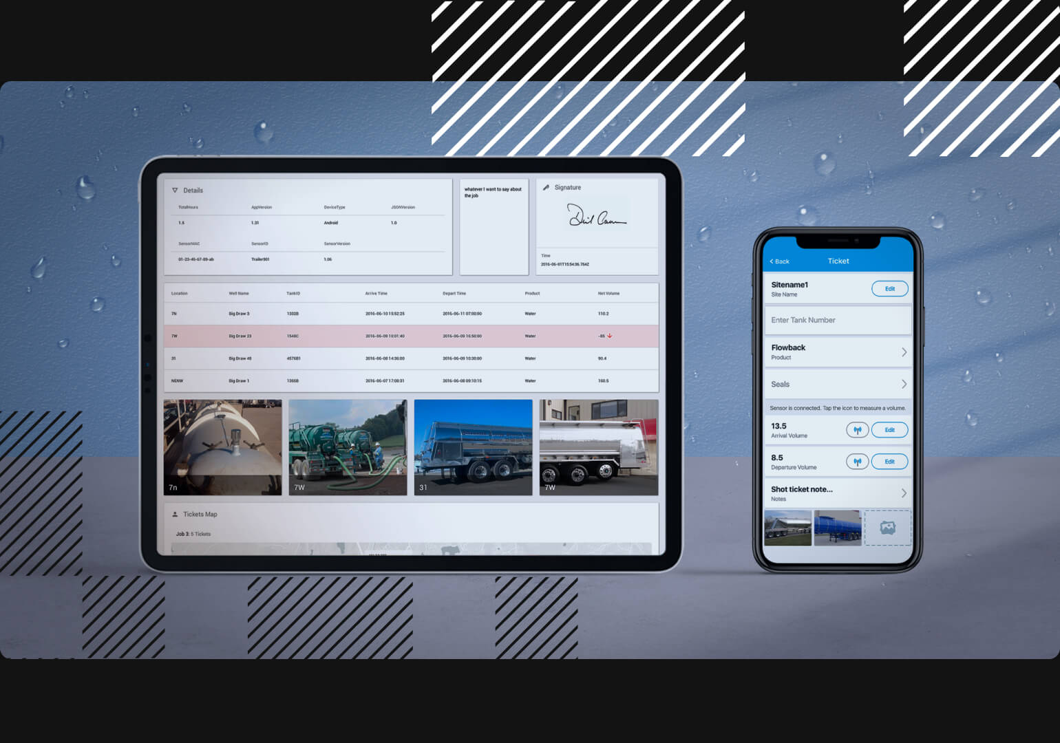 The UI of a water resource management solution on a tablet and phone