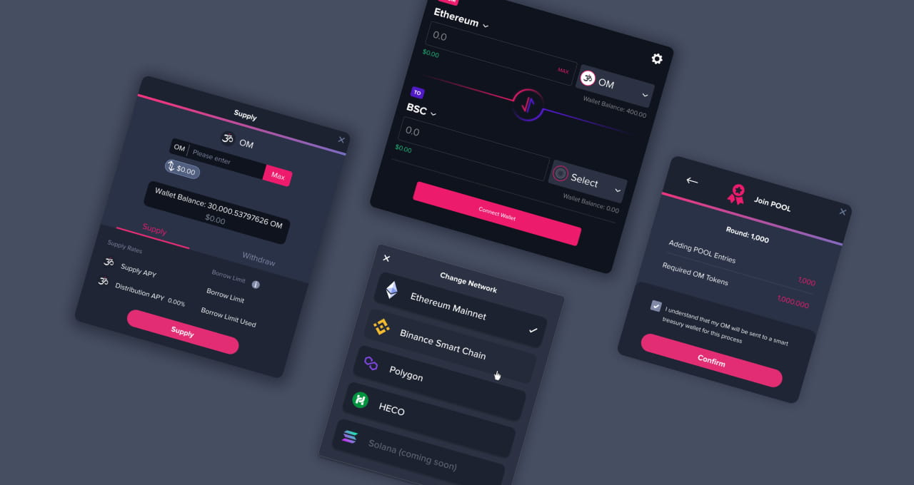 The interfaces of exchange pages of the Mantra DAO platform