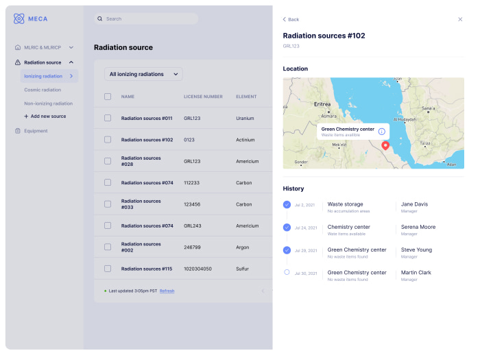 The interface of the Radiation source page of MECA