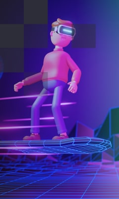 An illustration of a man experiencing VR in a headset