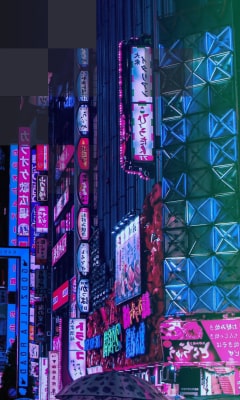 A metaverse-styled billboard in a city