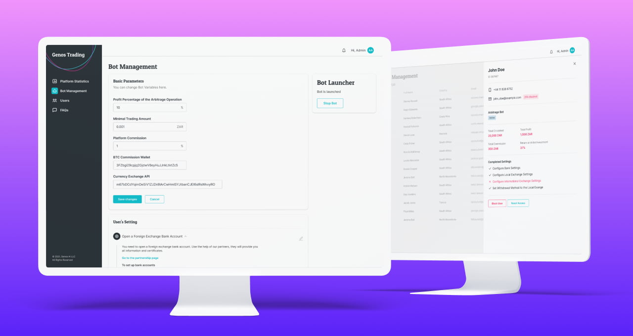 The screenshots of UI of Genos Trading on PC
