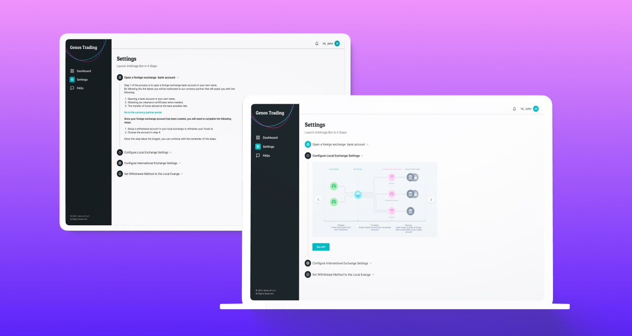 The screenshots of UI of Genos Trading on a laptop and tablet