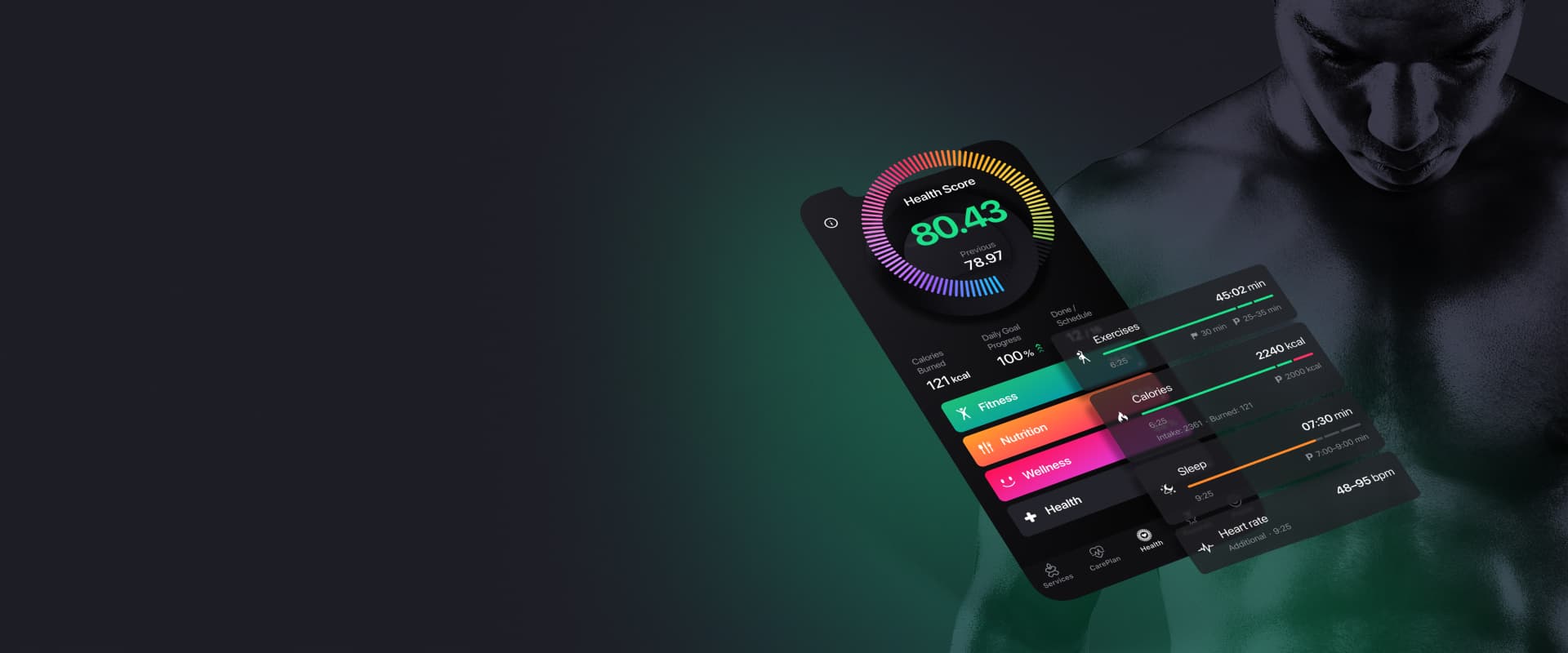 The interface of the mobile application on a green background