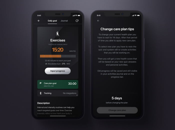 The UI of the daily goals page of Patientory mobile app