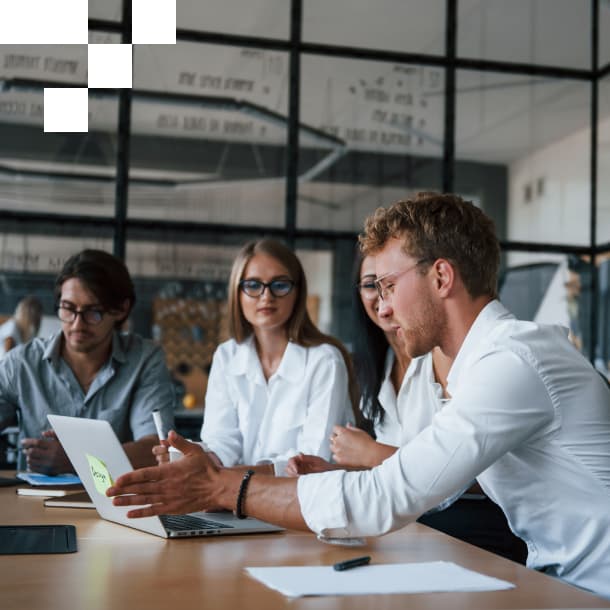 A consulting team working on market research