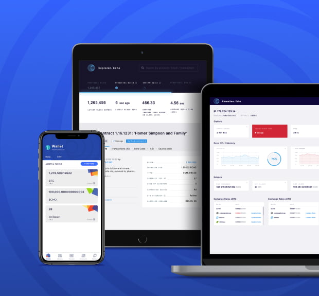 The UI of Echo, the blockchain ecosystem with DeFi‑styled bridges