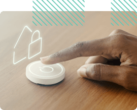 a person blocks a house by pressing a button