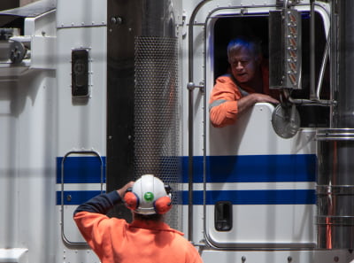 Truck drivers organize goods delivery