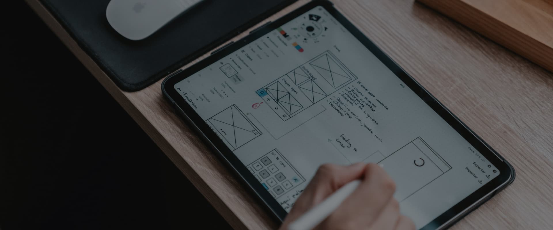 A person drawing a scheme and its legend on an iPad