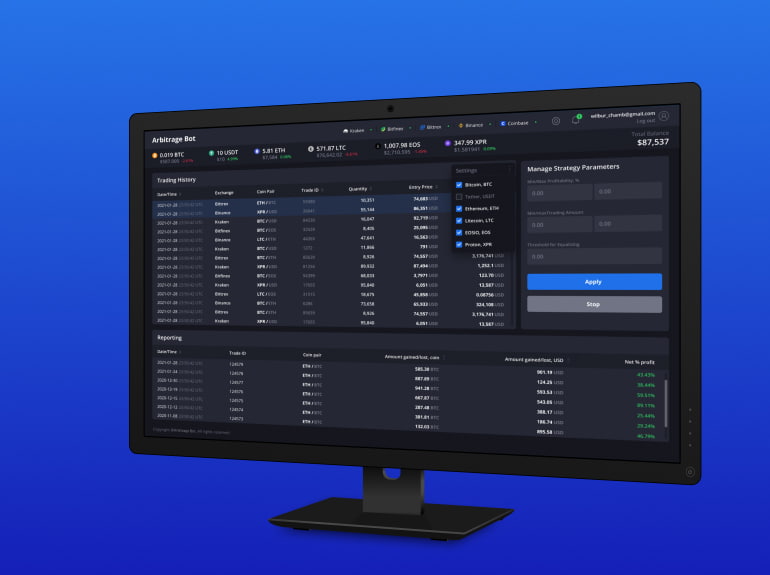 The illustration of desktop UI of Arbitrage Bot