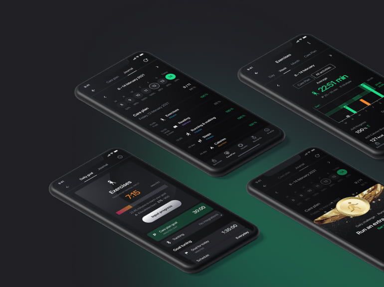 The illustration of mobile UI of Patientory