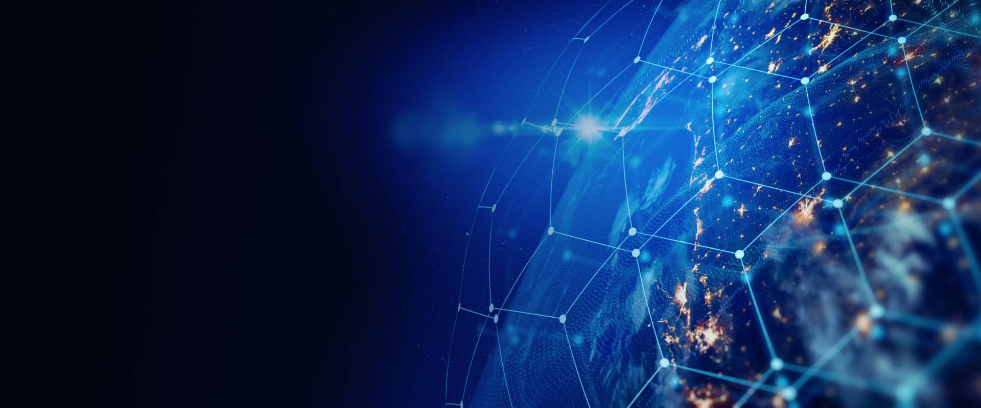 The Earth is depicted with network lines and connected dots, symbolizing global connectivity and communication.