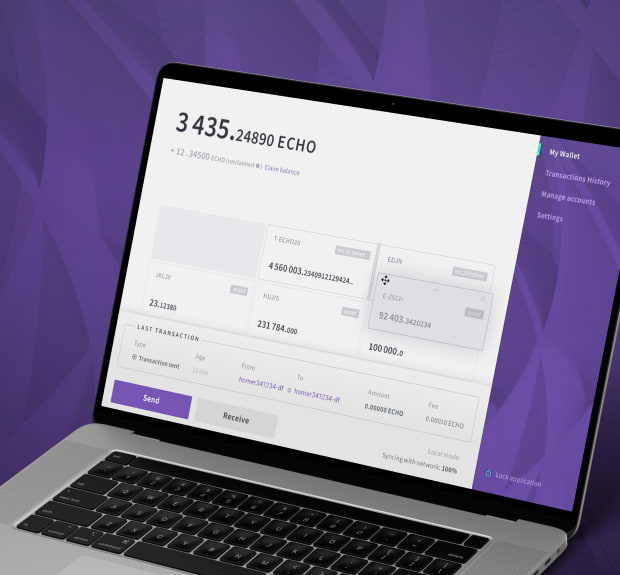 A laptop displayed against a purple background, featuring a purple check pattern.