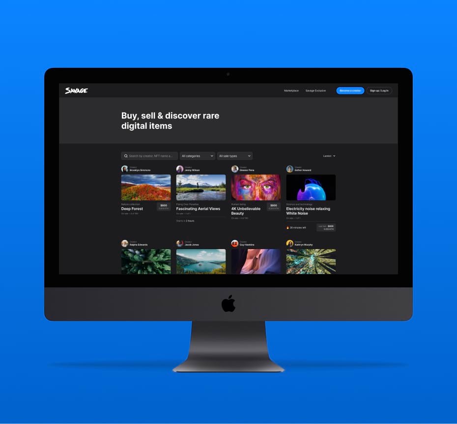 A desktop computer screen shows a solid blue background.