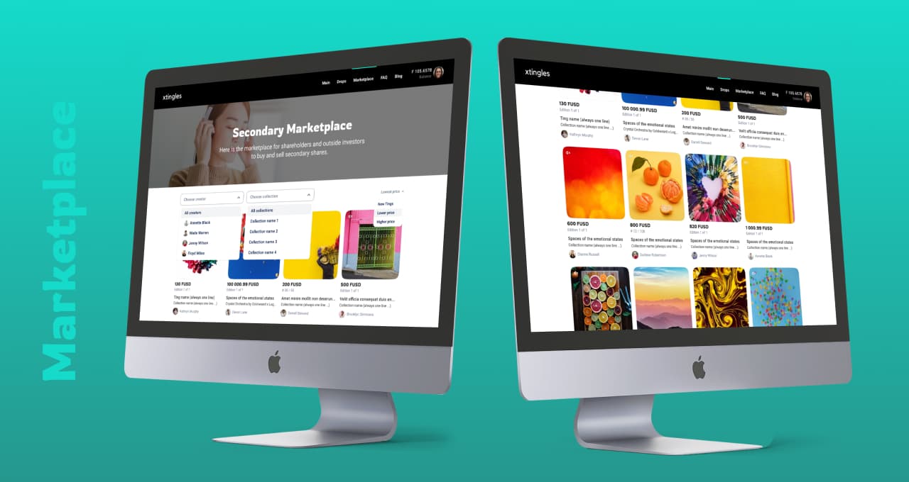 The UI of the platform's Marketplace screen